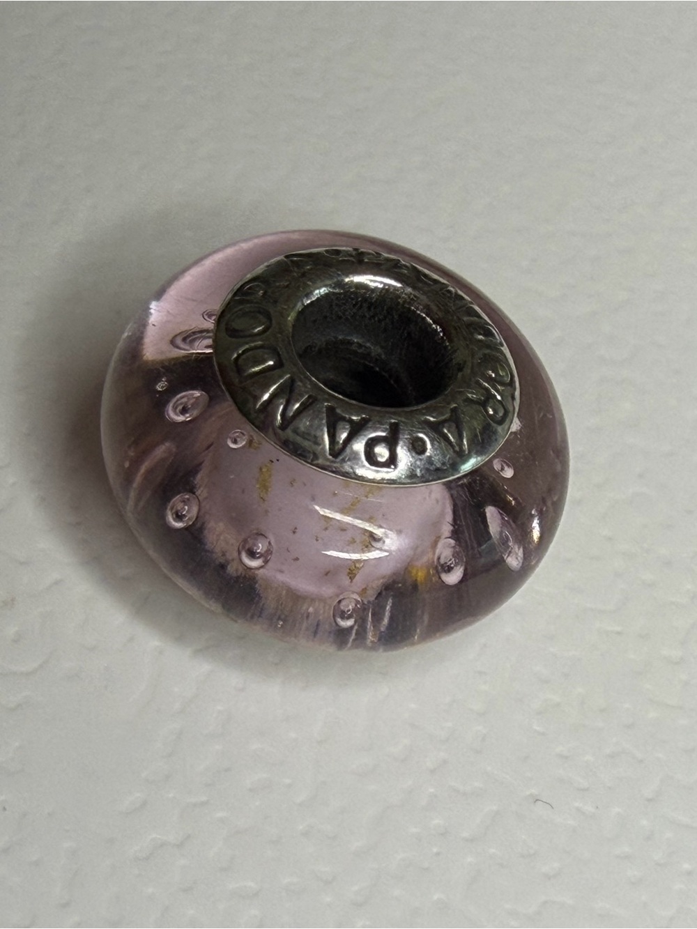 Pandora Lilac Glass Charm with Silver Core